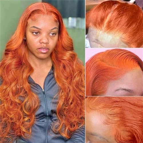 wig Ginger Orange Lace Front Wig Body Wave Human Hair Wig for Women, 13x4 Lace Front Human Hair Wig Pre Plucked Natural Hairline with Baby Hair Hair Replacement Wigs (Color : Ginger Orange 180%, Siz - Image 4