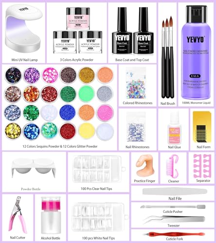 Acrylic Nail Kit, Nail Kit for Beginners and Professional with Everything, Nail Starter Kit with Acrylic Powder Liquid Monomer, Nail Glitter and Tools (Acrylic Nail Kit with UV Light) - Image 2