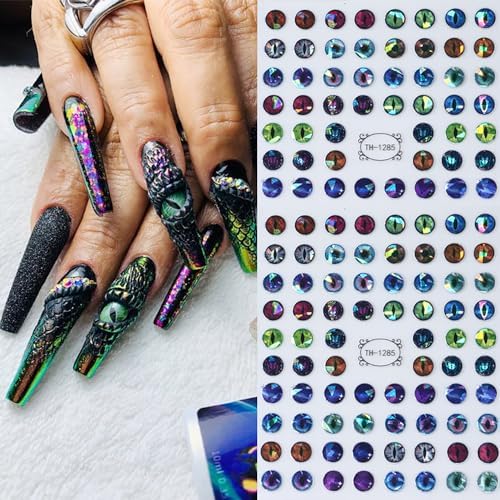 Dinosaur Eyes Nail Art Stickers Decals, 3D Lizard Eyes Nail Self-Adhesive Sticker Designs Demon Eyes Glitter Nail Transfer Decal Acrylic Supplies Decorations for Women Girls Manicure Art Tips - Image 5