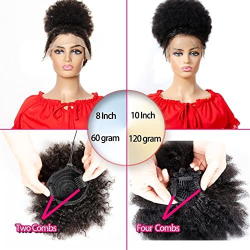 Ponytail Extension Human Hair Ponytail Afro Kinky Curly Drawstring Ponytail 6" 8" 10" Brazilian Virgin Remy Hair Drawstring Afro Puff Pony Tail Clip In Hair Extensions Curly Drawstring Ponytail (Colo - Image 2
