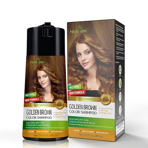 Herbishh Ultimate Combo Hair Color Shampoo Golden Brown 400ml Pack of 2 for Gray Hair + Argan Hair Mask 150gm for Conditioning & Hydration | Shampoo Para teñir el cabello | Long Lasting & DIY | - Image 3