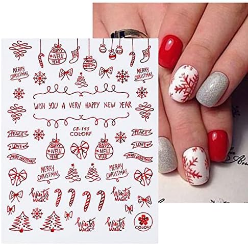 Christmas Nail Art Stickers Decals White Snowflake Self-Adhesive Nail Decals 3D Xmas Nail Art Stickers Winter Santa Claus Deer Snowman Nail Designs Sticker for Christmas Decoration 9 Sheets(Red) - Image 5