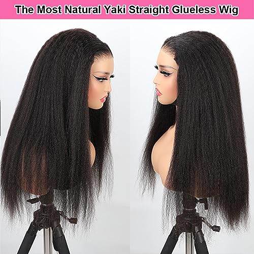 Domiso 26 Inch Kinky Straight Wear and Go Glueless Wigs Human Hair Pre Plucked Pre Cut 6x4.6 HD Lace Yaki Straight Lace Front Wigs Human Hair Brazilian Beginners Wig Natural Hairline Breathable Cap - Image 7
