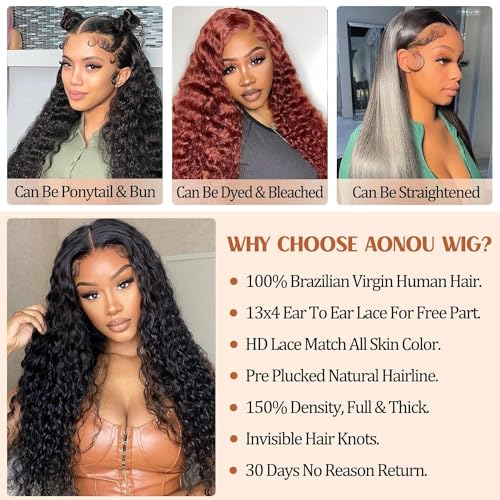QTHAIR 14A Deep Wave Lace Front Wigs Human Hair 150% Density 13x4 HD Trasparent Lace Frontal Wigs Human Hair 100% Human Hair Deep Curly Lace Frontal Wigs Human Hair Natural Color (18 Inch) - Image 4