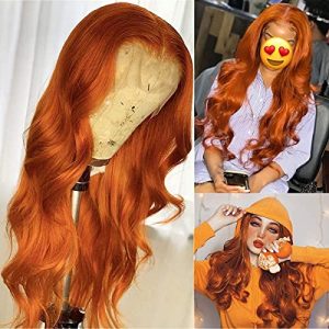 Orange Body Wave Wig Lace Front Wigs Synthetic Natural Wave Wigs Heavy Density Glueless Lace Wigs for Women Synthetic Wigs 24" （Orange Color Body Wavy Wig）…