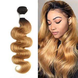 X-TRESS Ombre Bundles Human Hair 1 Bundle Ombre Honey Blonde Bundles Body Wave Brazilian 1b/27 Hair Weave 100% Human Hair Extensions Bundles Ombre Color 27 Hair Bundles(20 Inch, T1B/27)