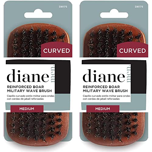 Diane medium firmness reinforced boar bristle, curved military style wave mens hair brush, d8175 (Pack of 2)