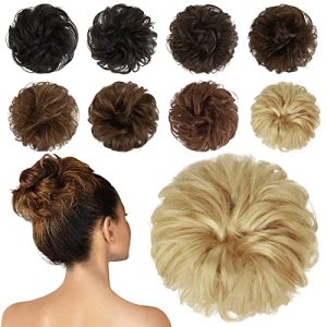FESHFEN Light Blonde 100% Human Hair Messy Bun Hair Piece for Women and Girls