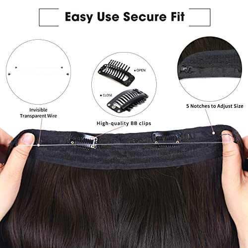 Dark Brown Wavy Invisible Wire Hair Extensions 20 Inch with Adjustable Headband and Clips - Image 5