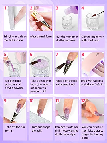 Acrylic Nail Kit for Beginners with Everything, 42Colors Glitter Acrylic Powder Monomer Liquid Nail Kit Set Professional Acrylic with Everything, Drill UV Light Practice Finger Nail Bag Organizer Case - Image 7