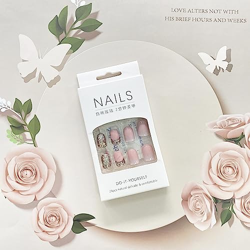 Short Square Glitter French Tip Press-On Nails Glossy Acrylic 24 Piece Set - Image 5