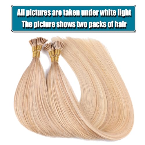 SURNEL I Tip Hair Extensions Human Hair #27P613 Caramel Blonde Highlighted Bleach Blonde Hair Extensions Real Human Hair Itip Hair Extensions Cold Fusion 18inch 50g/50s(I#27P613-18) - Image 6