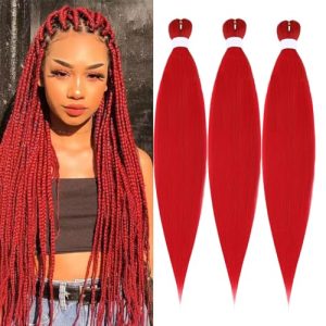 3 Packs 30 Inch Pre Stretched Braiding Hair High Temperature Synthetic Fiber Pre Stretched Ombre Braiding Hair Hot Water Setting For Crochet Twist Braids (30 Inch (Pack of 3), red)