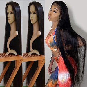 Long Straight Wigs Full Lace Human Hair Wigs Silky Straight Glueless Lace Front Human Hair Wig Pre Plucked with Baby Hair Natural Color for Black Women(30inch 130% density lace front wig)