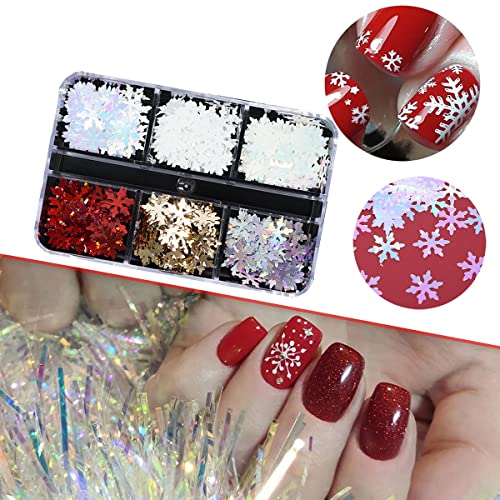 Christmas Snowflake Nail Glitter Sequins 6 Grids Holographic Designs for Festive Nail Art - Image 3