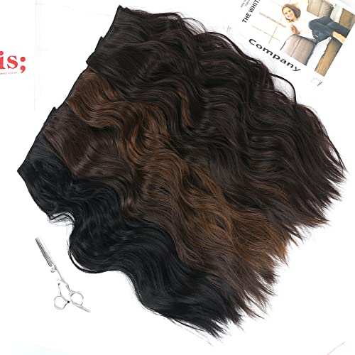 Dark Brown Wavy Invisible Wire Hair Extensions 20 Inch with Adjustable Headband and Clips - Image 2