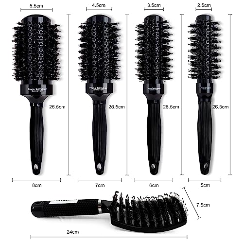 6pc Ceramic Ion Boar Bristle Vented Round Blow Drying Brush Set - Image 7