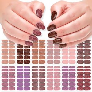 DANNEASY 12 Sheets Nail Polish Stickers Full Nail Wraps for Women Tiny Glitter Fingernails Wrap Self Adhesive Nail Polish Strips Gel Nail Strips with Nail File, Cuticle Stick