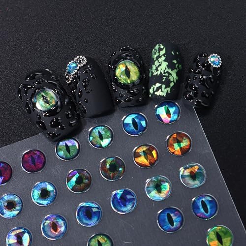 Dinosaur Eyes Nail Art Stickers Decals, 3D Lizard Eyes Nail Self-Adhesive Sticker Designs Demon Eyes Glitter Nail Transfer Decal Acrylic Supplies Decorations for Women Girls Manicure Art Tips - Image 3