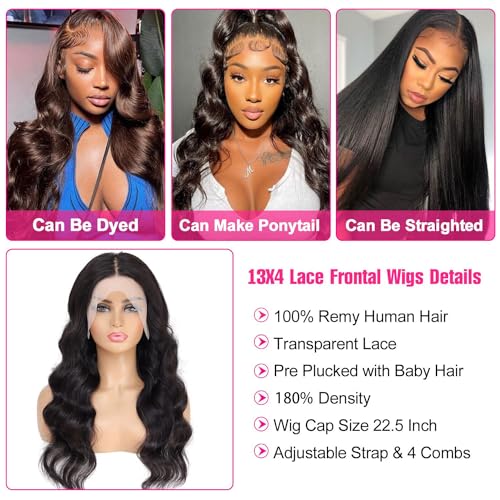 22inch Body Wave 13x4 Lace Front Wigs Human Hair 180 Density HD Lace Frontal Wig Body Wave Lace Front Wigs for Black Women 100% Human Hair HD Transparent Frontal Glueless Wig - Image 3
