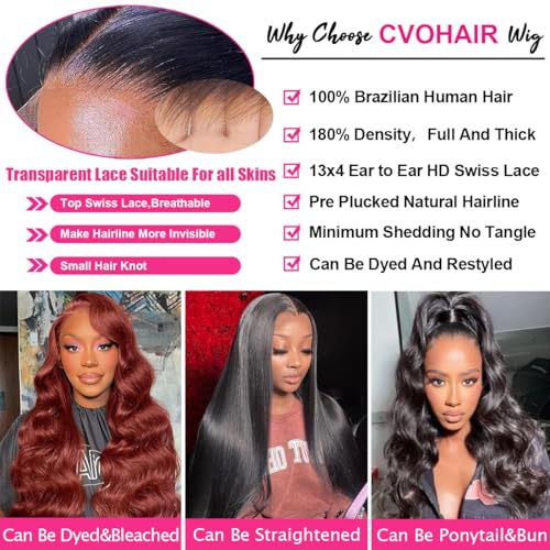 Body Wave Wigs Human Hair 13x4 HD Lace Front Wigs Human Hair Pre Plucked Bleached Knots 180% Density Brazilian Virgin Human Hair Wear and Go Glueless Wigs Human Hair for Women Natural Hairline 26 Inch - Image 3
