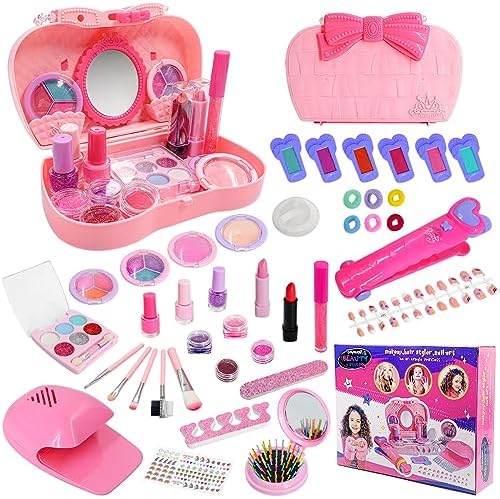Kids Makeup Set Toys Gift, Washable Make Up Kits and Nail Polish Set Hair Dye Stick for Girls , Perfect Kids Christmas Birthday Gifts for Girl Ages 3 4 5 6 7 8 9 10 11 12 Year Old