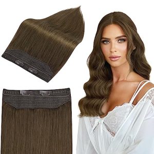 Full Shine One Piece Clip in Hair 16Inch Straight Fish Line Hair Extensions 4 Medium Brown No Glue No Weaving Invisible Wire Fish Line Hair Extensions 80g