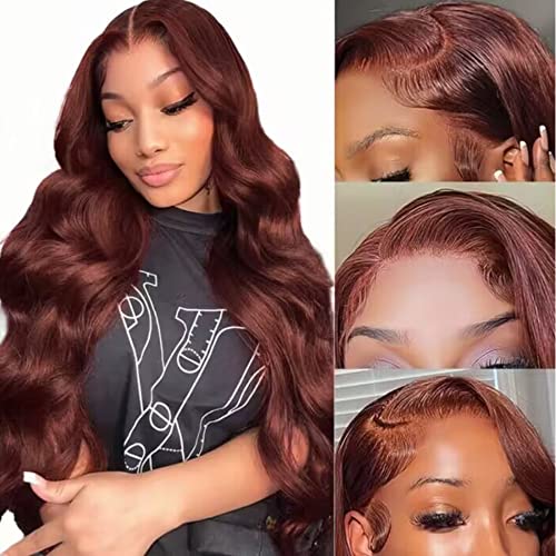 UNICE Reddish Brown 13x4 Lace Front Wig Human Hair 180% Density Bleached Knots for Women Body Wave Copper Red Glueless Human Hair Frontal Wigs Pre Plucked with Baby Hair 22 inch - Image 2