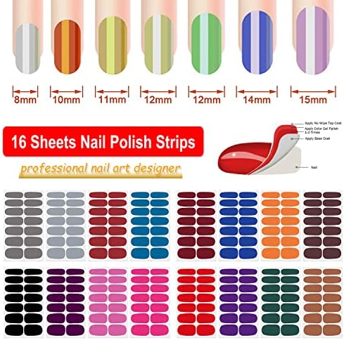 DANNEASY 16 Sheets Full Nail Wraps Bright Solid Color Nail Polish Strips Gel Nail Strips Self Adhesive Nail Polish Stickers for Women Manicure Sticker for Nail Art with Nail File, Cuticle Stick - Image 2