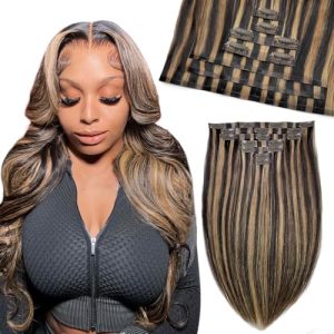 18 Inch Honey Blonde Highlights Seamless Clip-in Human Hair Extensions 110g 7 Piece Set
