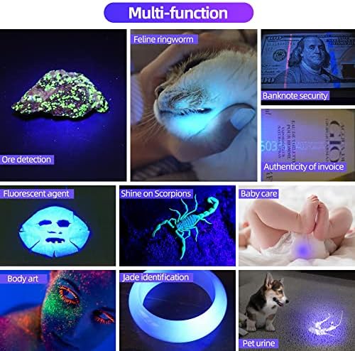 UV Flashlight 365nm & 395nm Light USB Rechargeable Ultraviolet LED Blacklight Woods Lamp Portable Mini Powerful Detector for Pet Urine Stains, Uranium Glass, Fluorescent, Resin Curing, 2 Pack - Image 6