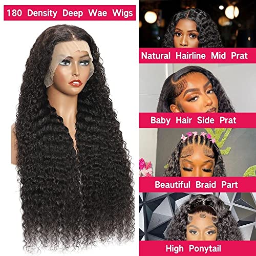 13x4 HD Transparent Deep Wave Lace Front Wig 180% Density Pre Plucked for Black Women - Image 4