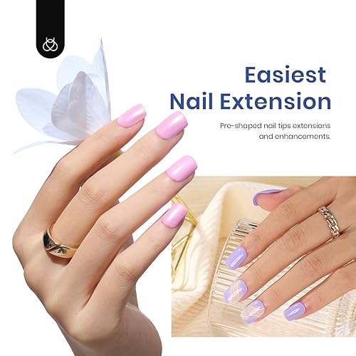 Beetles Builder Nail Gel 12 Pcs, 8-in-1 Pink Pastel Nude Gel with Beetles Gel Nail Kit Easy Nail Extension Set 240Pcs Pre shaped Short Square Soft Gel Nail Tips - Image 8