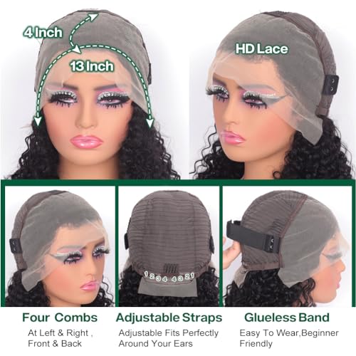 Deep Wave BOB Wig Human Hair HD Lace Front Wigs for Black Women Human Hair Glueless Invisible Lace Wigs Human Hair Pre Plucked Water Wave 180 Density Human Hair Wig 13x4 Frontal Wig 14 Inch - Image 4