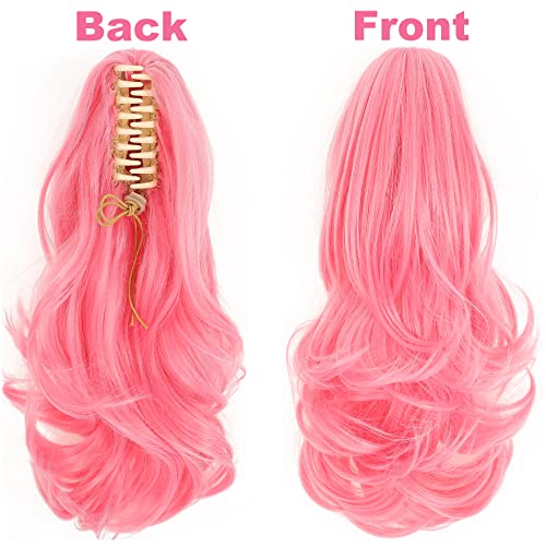 14 Inch Curly Pinkish Synthetic Claw Clip-In Ponytail Extension for Women and Girls - Image 2