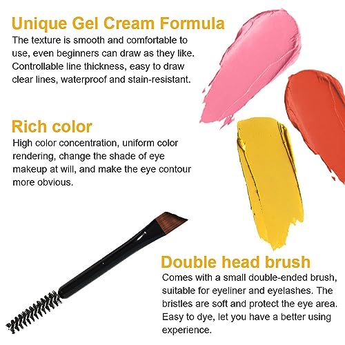 evpct 3Pcs Coral pink Yellow Orange Gel Eyeliner Waterproof Smudge Proof Eyebrow Cream Pomade Set with Brushes Long Wear Last All Day,Work Great with Eyebrow Eyeliner Face Body Paint Stick 112+118+122 - Image 3
