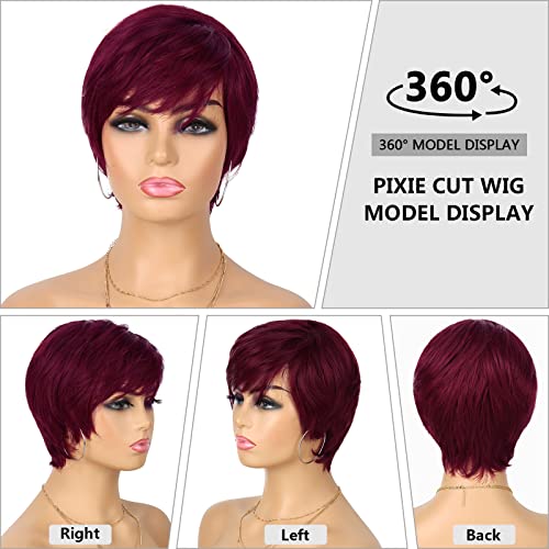 Glueless Wear and Go Wig Pixie Cut Short Human Hair Wigs for Black Women Full Machine Wigs 150% Density Layered Wavy Style Wigs with Bangs (99J) - Image 3