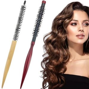 2 PACK Small Round Brush for Blow Drying, Mini Round Wood Brush Roller Quiff Hair Combs, Small Nylon Bristles Hair Brush Bristles Styling Hair Brush for Curling, Short Hair, Thin Hair