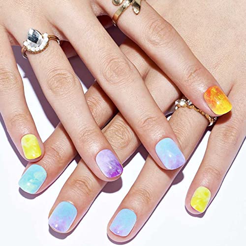 GLAMERMAID Press on Nails Extra Short Squoval, Spring Summer Colorful Neon Ombre Rainbow Glue on Gel Nails, 24Pcs Round Reusable UV Finish Fake Nails Acrylic False Nails Manicure Kits for Women Gifts - Image 3