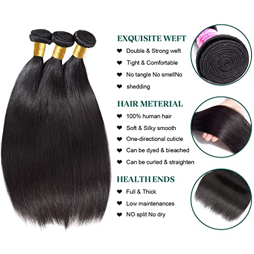 10A Straight Bundles Human Hair 18 20 22 inch Brazilian Virgin Human Hair Bundles Straight 100% Unprocessed Virgin Hair Straight Weave Bundles Human Hair 3 Bundles Deals - Image 3
