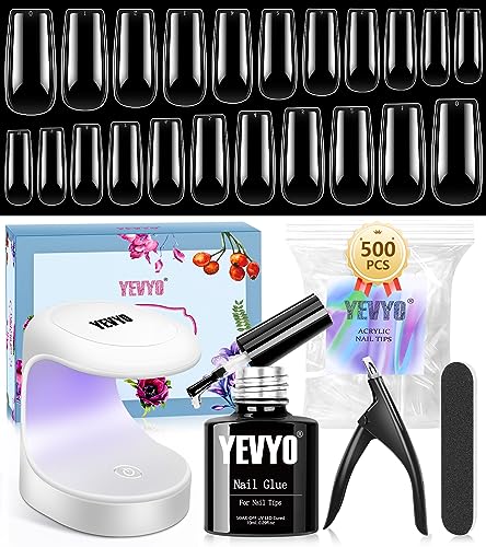Portable Gel Nail Extension Kit 500 Short Square Tips UV Lamp Nail Glue Included