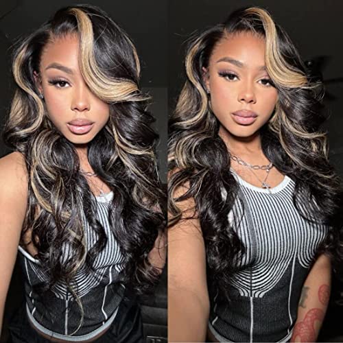 KLAIYI 20 Inch Chocolate Brown Blonde Ombre Body Wave Lace Front Wig