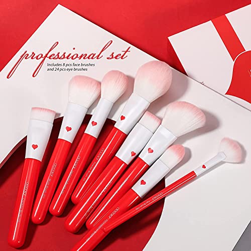 Docolor Professional Makeup Brushes Set 32Pcs Make up Brushes Premium Kabuki Foundation Blending Face Powder Blush Contour Eye Shadows Eyebrow Eyeliner Make Up Brush Gift Kit - Image 8