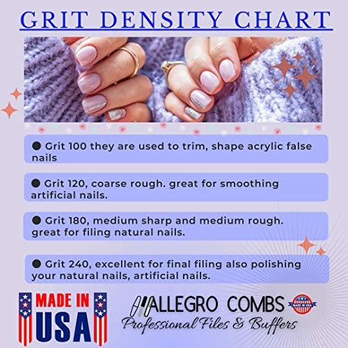 Allegro Combs 7 In. Nail Files Double Sided Wooden Emery Boards For Natural and Acrylic Grits 100,180, 120/240 USA. 10 Pcs. (100 Grit Zebra) - Image 3
