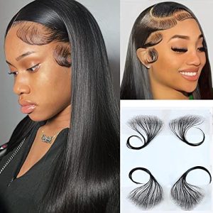Mcclay Edges Hair Top Swiss HD Lace Baby Hair Stripes Soft Natural Baby Hair Edges for Black Women Reusable Invisible Lace Hairline Real Human Hair, Black Color 4 Pcs