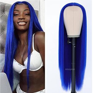 Missyvan Long Royal Blue Straight Heat Resistant Synthetic Wig for Women