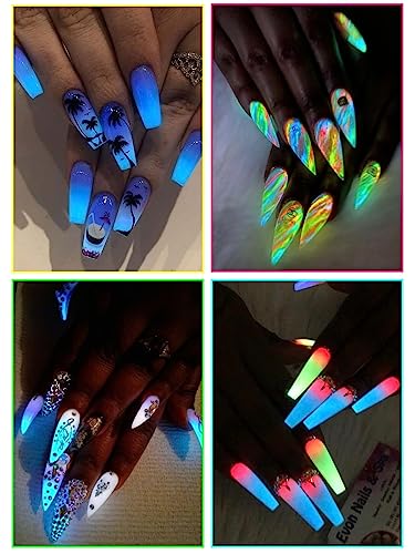 12 Boxes Luminous Pigment Nail Powder, Kalolary Neon Color Nail Powder Pigment Eyeshadow Powder UV Glow Fluorescent Matte Colorant Glow in The Dark Makeup - Image 5