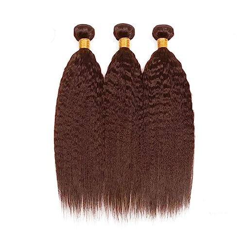 24 26 28 Inch Color #4 Bundles Kinky Straight Human Hair Bundles Brazilian Unprocessed Virgin Remy Human Hair 3 Bundles Dark Brown Yaki Straight Bundles Double Weft Hair Weave for Women - Image 7