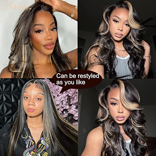 KLAIYI 20 Inch Chocolate Brown Blonde Ombre Body Wave Lace Front Wig - Image 5