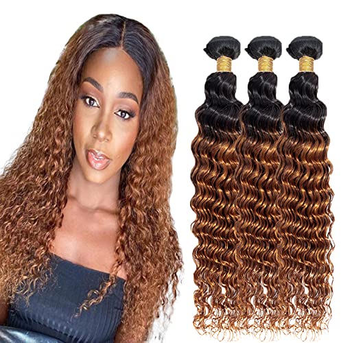 Ombre Loose Wave Bundles 1b/30 Human Hair 3 Bundles 8 10 12 Inch 2 Tone Black and Brown Deep Wave Bundle Human Hair Weave 8A Brazilian Virgin Ombre Deep Wave Bundle Human Hair Extensions